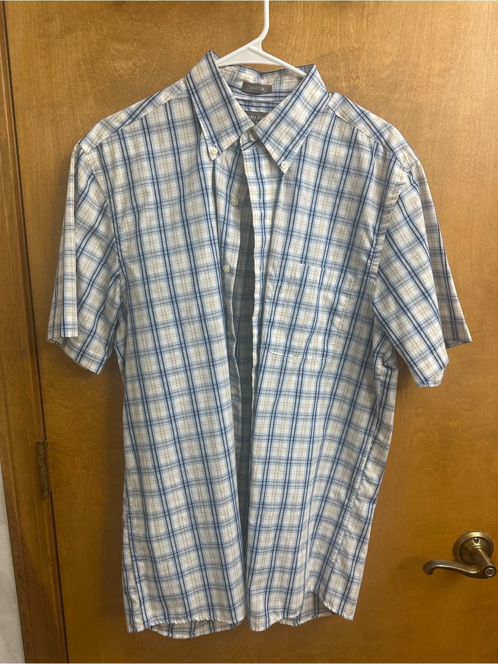 Saddlebred Light Blue and White Plaid Short-Sleeve Button-Down Shirt